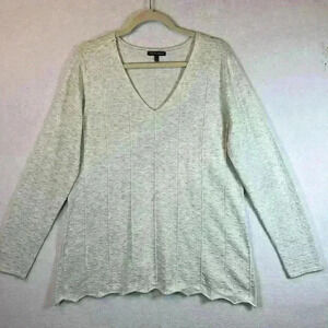Robert Kitchen Sweater Lt Gray Women’s Large Vertical Lines Dots